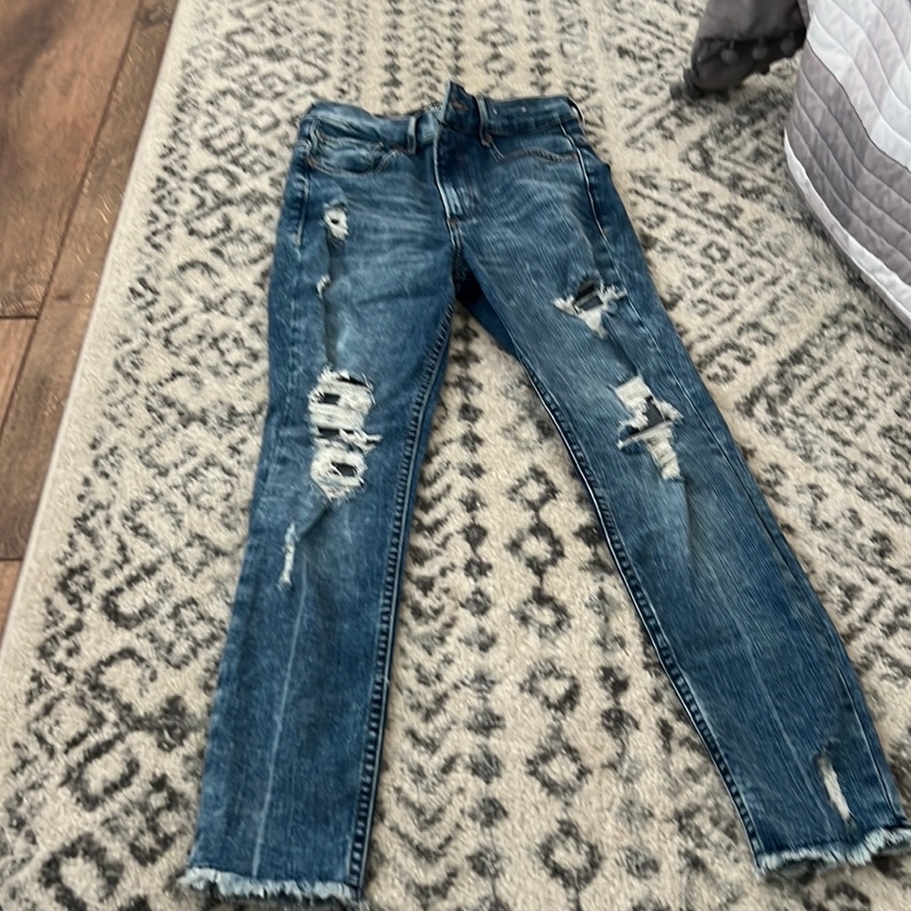 Express high rise stretch ankle legging frayed hem jeans